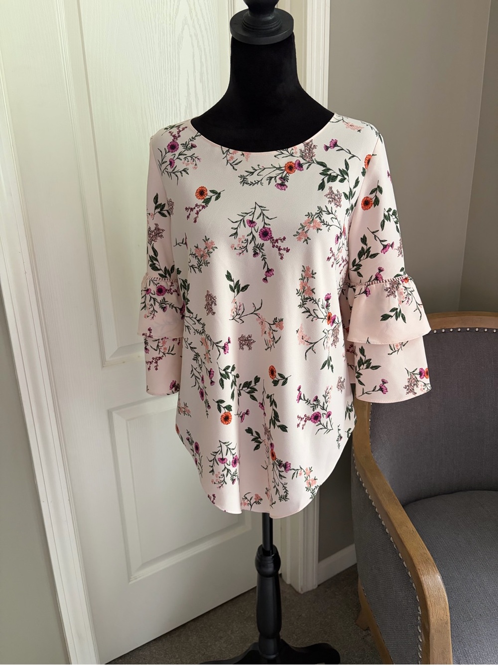 Alfani Pink Floral Ruffle-Sleeve Blouse